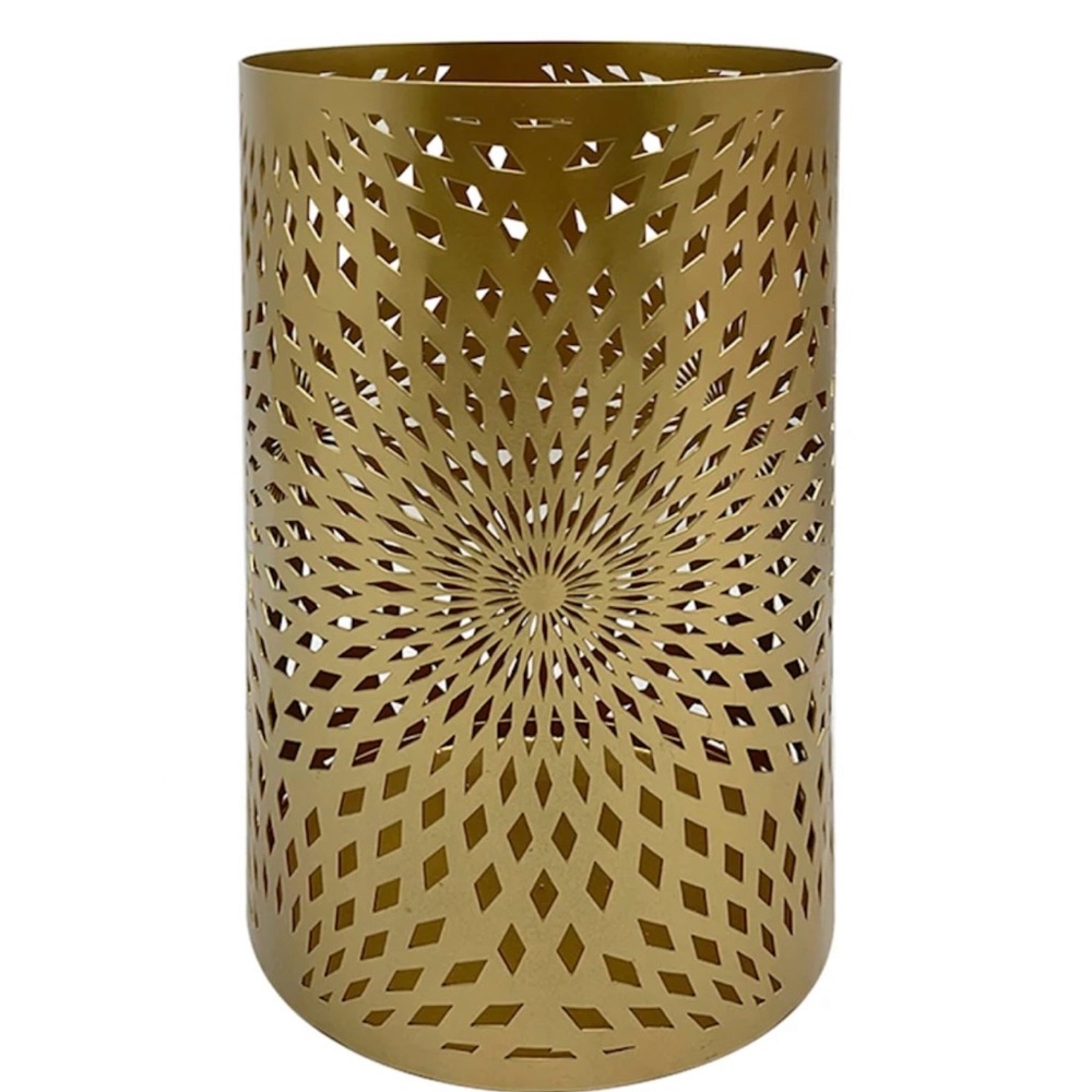 Gold punched metal lantern 10”